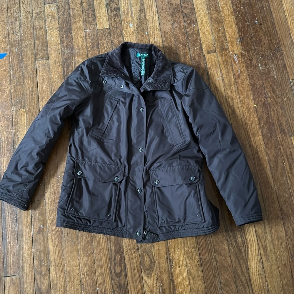 Sz L Lauren Ralph Lauren Quilted Lined Chore Coat Chocolate Brown